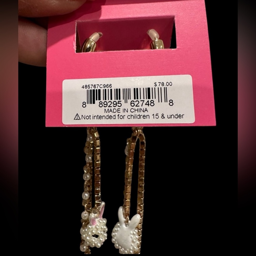 BETSEY JOHNSON Easter Holiday Spring Bunny Rabbit Eggs Dangling Earrings NEW NWT - Picture 8 of 8